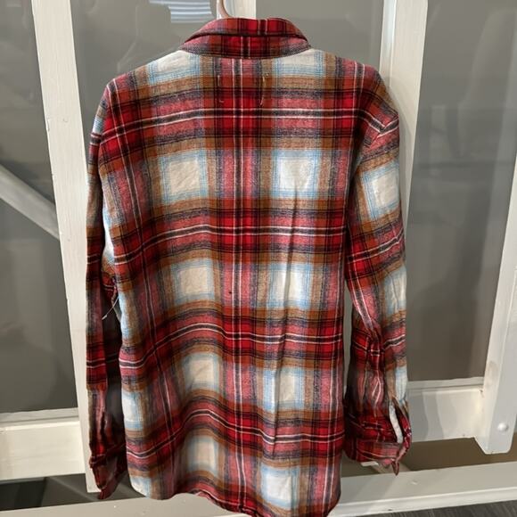 Old Navy Red Plaid Flannel Button Down and Light Orange Ribbed Tie Front Top - Picture 9 of 12